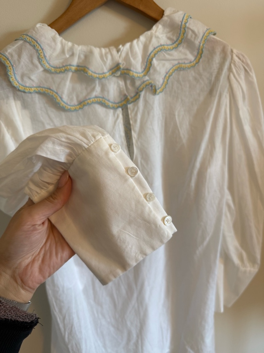 SANDRO LACE DETAIL COTTON BLOUSE - Picture 7 of 9